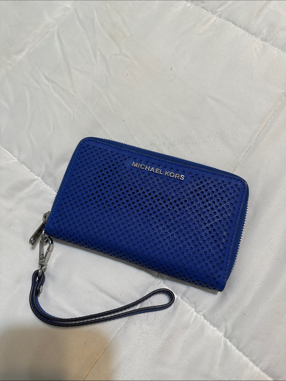 Michael Kors Royal Blue Perforated Zip Wristlet